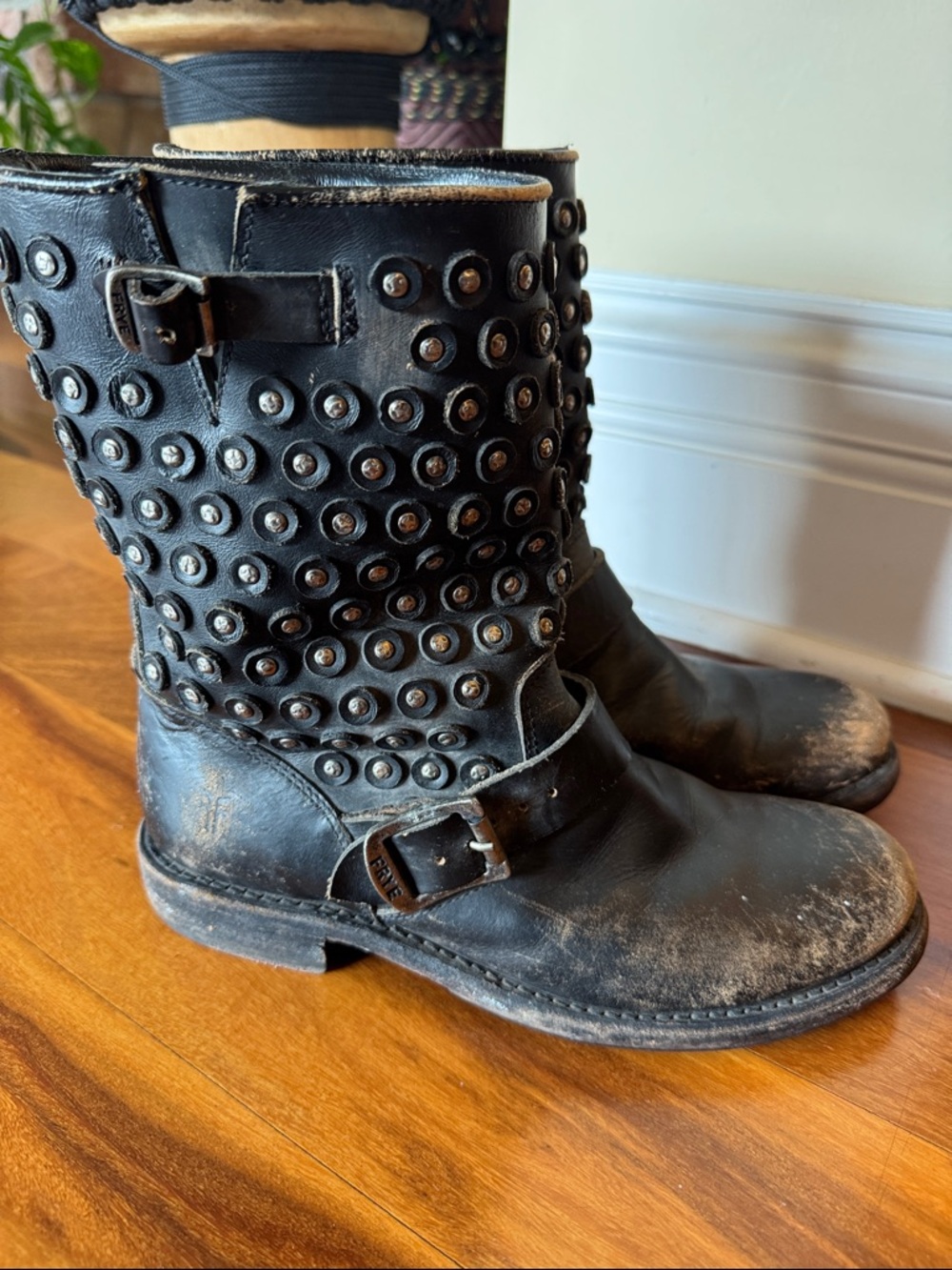 Frye Boots. Studded Black Leather Mid-Calf style.